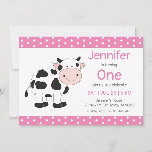 Invitations d'anniversaire de la vache (Devant)