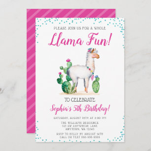 Invitations d'anniversaire de lama d'aquarelle