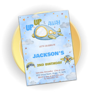 Invitations d'anniversaire de l'avion Bleu orange