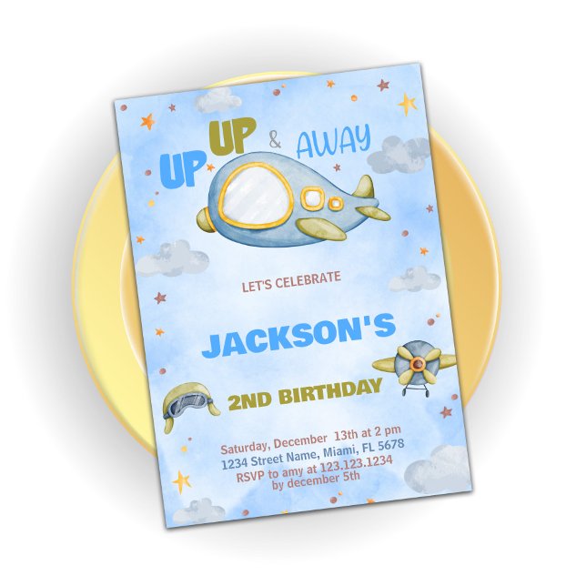 Invitations d'anniversaire de l'avion Bleu orange (Airplane Birthday Invitations Blue Orange)