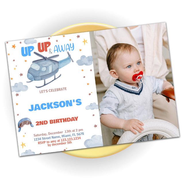 Invitations d'anniversaire de l'avion Blue Grey av (Airplane Birthday Invitations Blue Gray with photo)