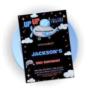 Invitations d'anniversaire de l'avion Brown bleu n