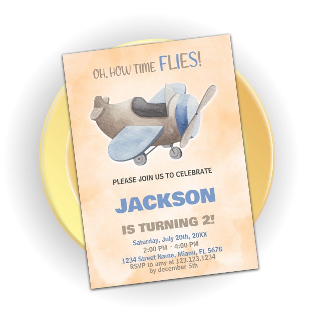 Invitations d'anniversaire de l'avion Brown Grey (Airplane Birthday Invitations Brown Gray)