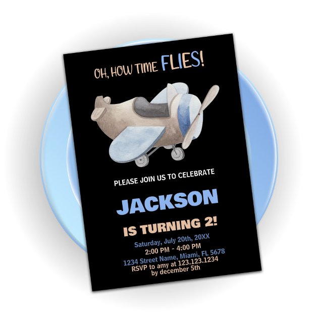 Invitations d'anniversaire de l'avion Brown gris n (Airplane Birthday Invitations Brown Gray Black)