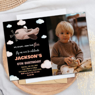 Invitations d'anniversaire de l'avion Brown noir a