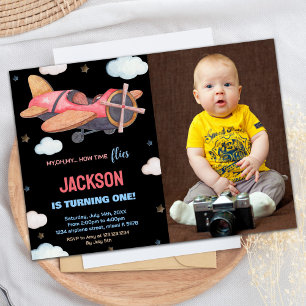 Invitations d'anniversaire de l'avion Brown noir a