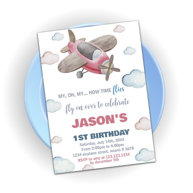 Invitations d'anniversaire de l'avion Brown rouge (Airplane Birthday Invitations Brown Red)