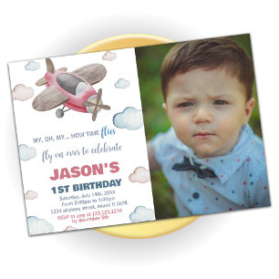 Invitations d'anniversaire de l'avion Brown rouge 