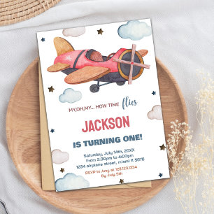 Invitations d'anniversaire de l'avion Brown rouge