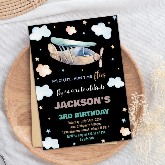 Invitations d'anniversaire de l'avion Brown vert n (Airplane Birthday Invitations Brown Green Black)