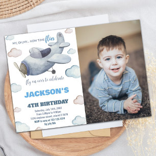 Invitations d'anniversaire de l'avion Gris Bleu W 