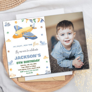 Invitations d'anniversaire de l'avion Jaune Gris W