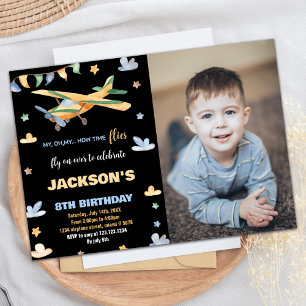 Invitations d'anniversaire de l'avion Jaune Noir a