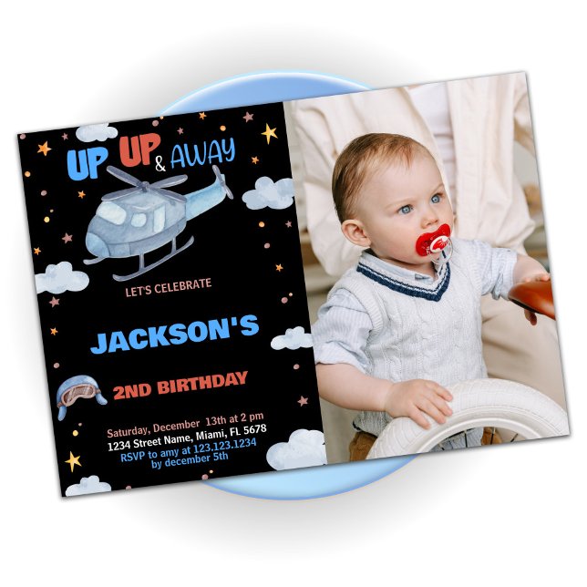 Invitations d'anniversaire de l'avion noir avec ph (Airplane Birthday Invitations Black with photo)
