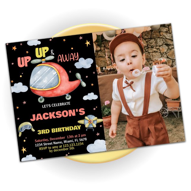 Invitations d'anniversaire de l'avion rouge noir a (Airplane Birthday Invitations Red Black with Photo)