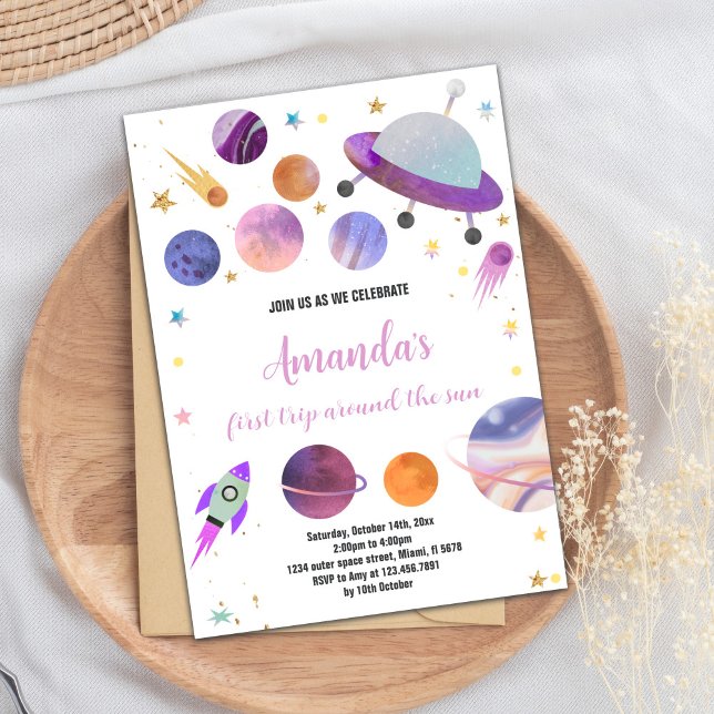 Invitations d'anniversaire de l'espace extra-atmos (Purple Outer Space Birthday Invitations)