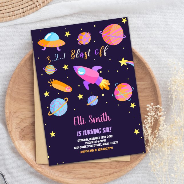 Invitations d'anniversaire de l'espace extra-atmos (Rocket Outer Space Birthday Invitations)