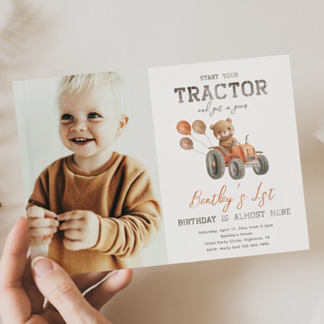 Invitations d'anniversaire de l'ours de tracteur | (Créateur téléchargé)