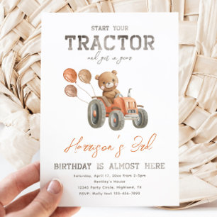 Invitations d'anniversaire de l'ours de tracteur  