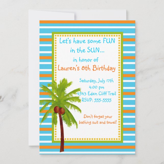 Invitations d'anniversaire de Luau (Devant)