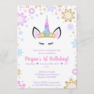 Invitations d'anniversaire de l'Unicorne d'hiver