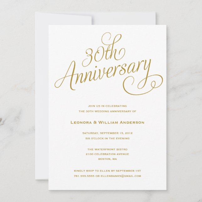 INVITATIONS d'ANNIVERSAIRE de MARIAGE de | 30èmes (Devant)