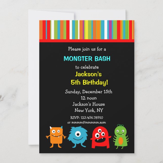 Invitations d'anniversaire de monstres (Devant)