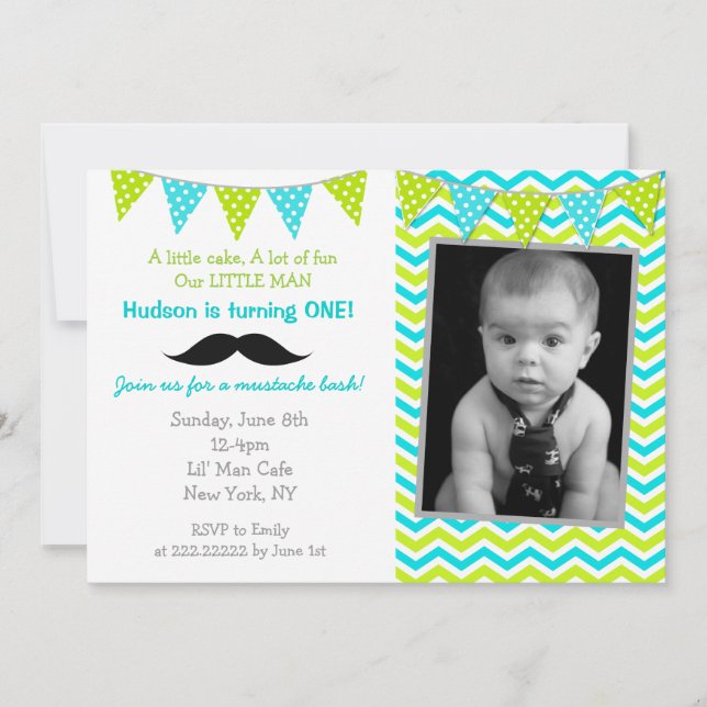 Invitations d'anniversaire de Mustache Little Man (Devant)