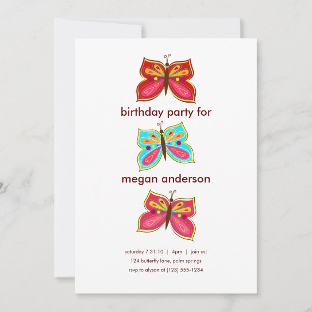 Invitations d'anniversaire de papillon (Devant)