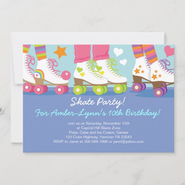 Invitations d'anniversaire de partie de patinage (Devant)