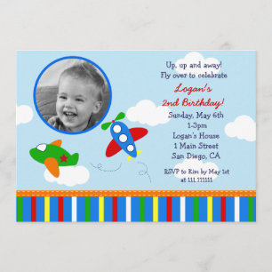 Invitations d'anniversaire de photo d'avion