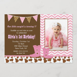 Invitations d'anniversaire de photo de cow-girl