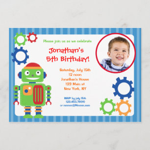 Invitations d'anniversaire de photo de robot