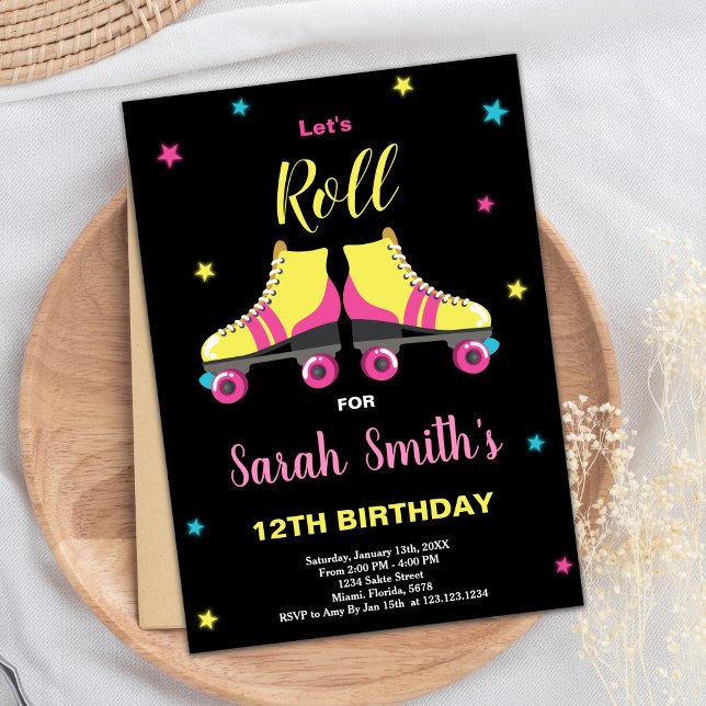 Invitations d'anniversaire de Pink Black Roller (Pink Black Roller birthday invitations)
