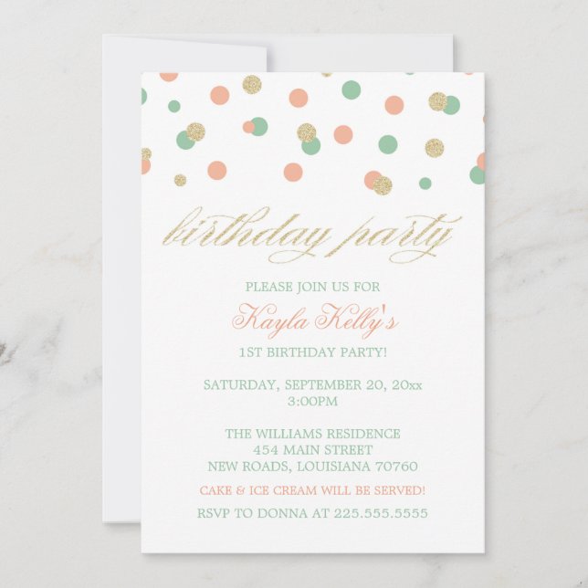 Invitations d'anniversaire de Pink & Mint (Devant)
