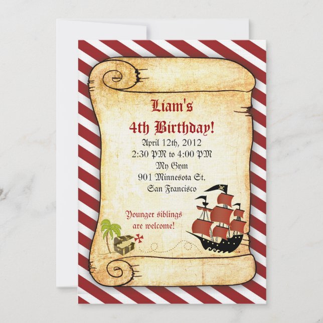 Invitations d'anniversaire de pirate (Devant)
