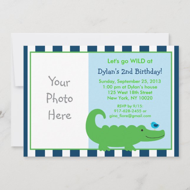 Invitations d'anniversaire de Preppy Alligator (Devant)