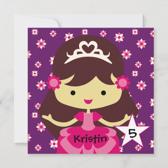 Invitations d'anniversaire de princesse aux cheveu (Devant)
