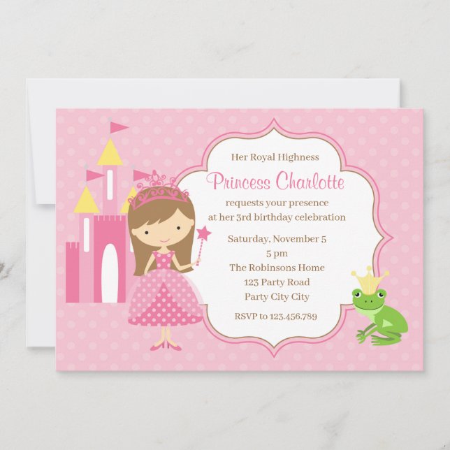 Invitations d'anniversaire de princesse (Château P (Devant)
