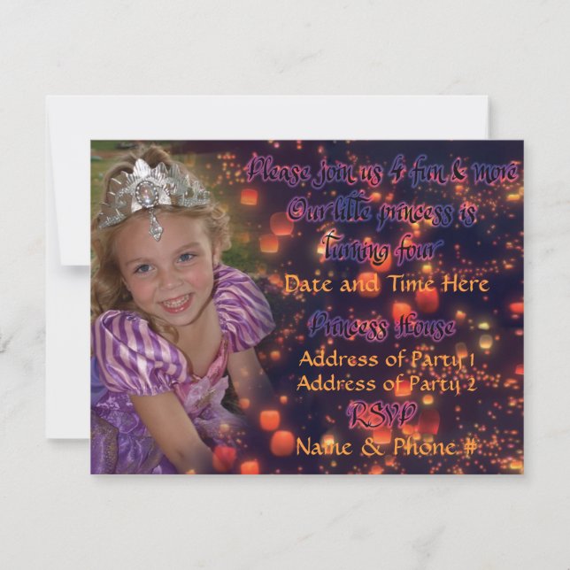 Invitations d'anniversaire de princesse de 4 ans (Devant)