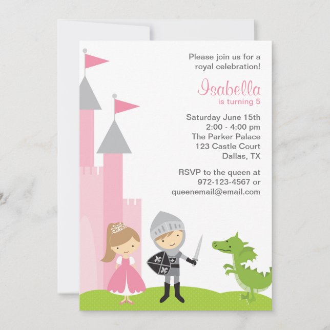 Invitations d'anniversaire de princesse et de chev (Devant)