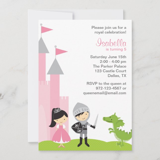 Invitations d'anniversaire de princesse et de chev (Devant)
