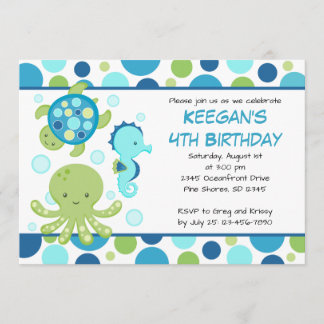 Invitations d'anniversaire de Sea Blue Boy ou Girl