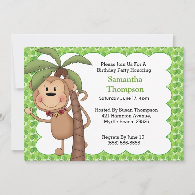 Invitations d'anniversaire de singe (Devant)