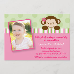 Invitations d'anniversaire de singe de fille de