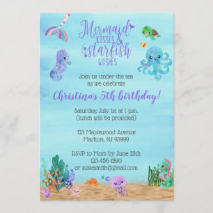 Invitations d'anniversaire de sirène pour des