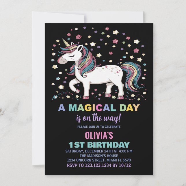 Invitations d'anniversaire de Star Unicorn (Devant)