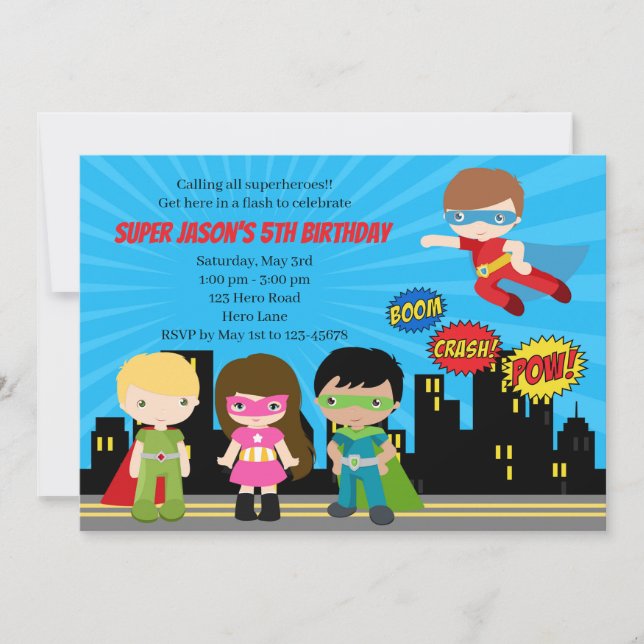 Invitations d'anniversaire de super héros (couleur (Devant)