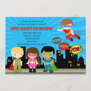 Invitations d'anniversaire de super héros (couleur