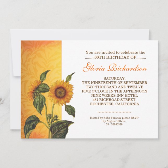 invitations d'anniversaire de tournesol moderne (Devant)